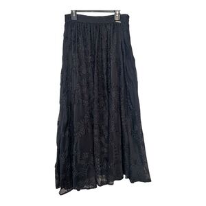 GUESS Melody Eyelet Elegant Black Maxi Skirt Size 26 NWT flowing silhouette